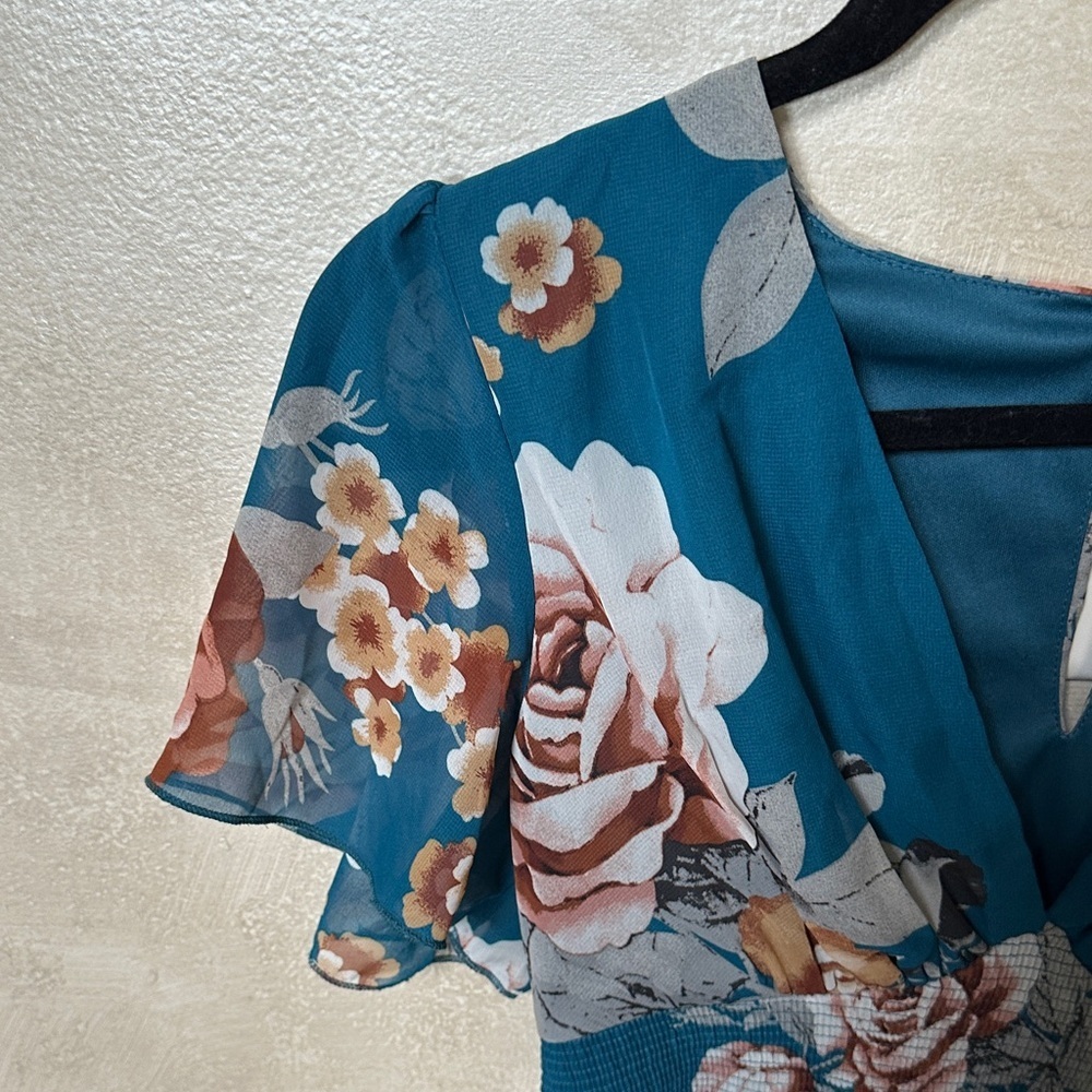 Baltic Born Teal and Brown Floral Maxi Dress sz large | new without tags - Picture 3 of 7